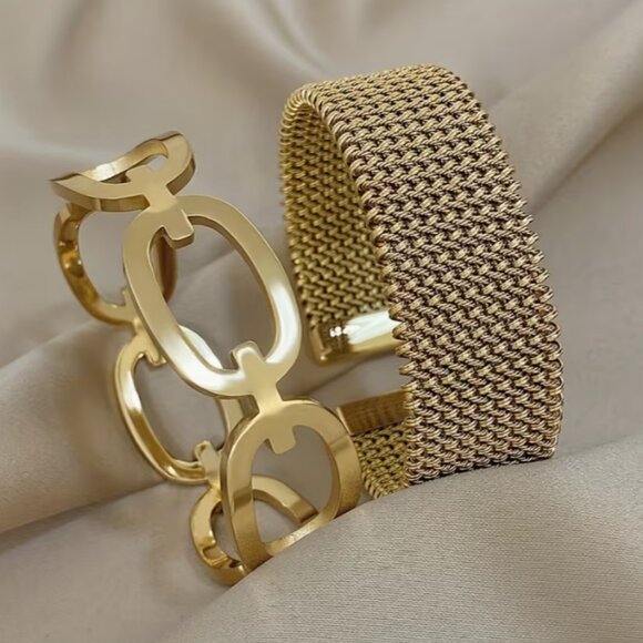 2pcs Elegant 316L Stainless Steel Bracelet Set - Fashionable Hollow Ring Design - Picture 6 of 8